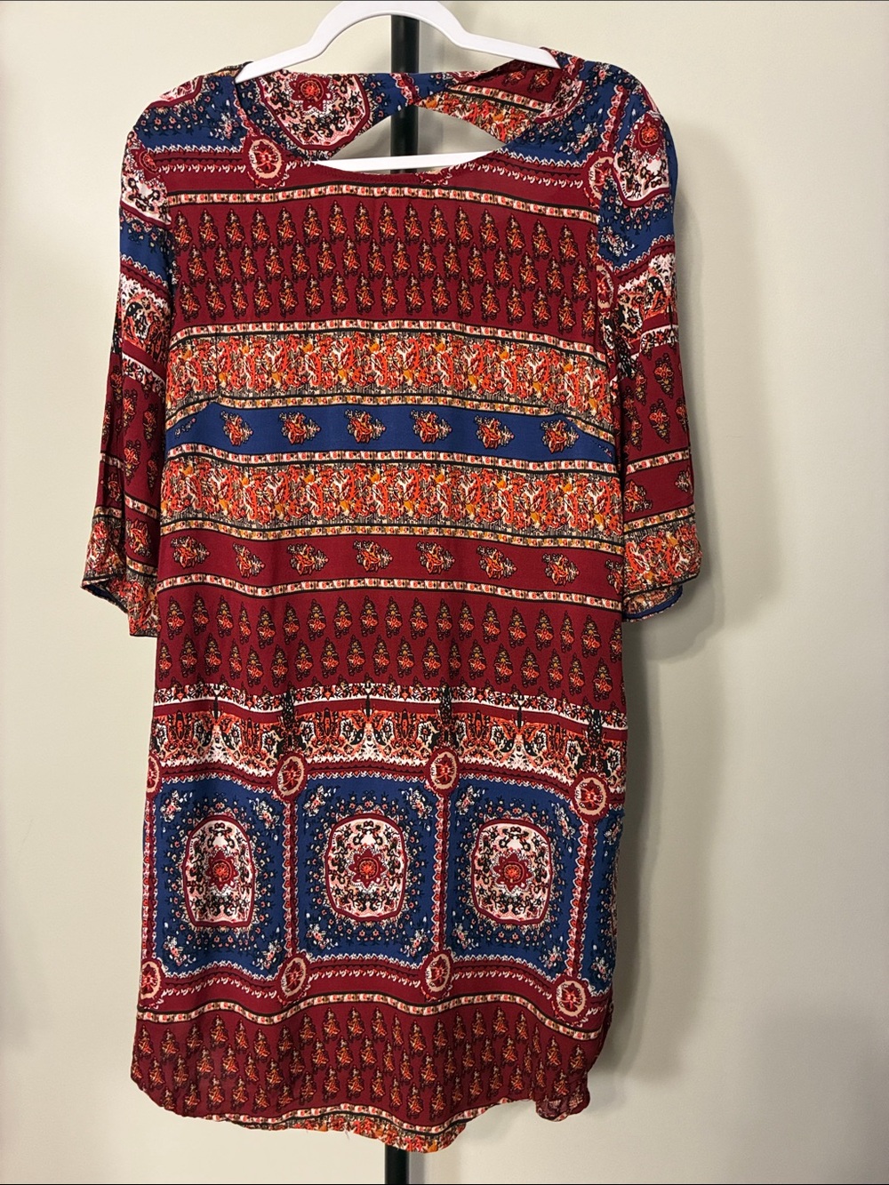 Acevog Red and Blue Boho Midi Dress